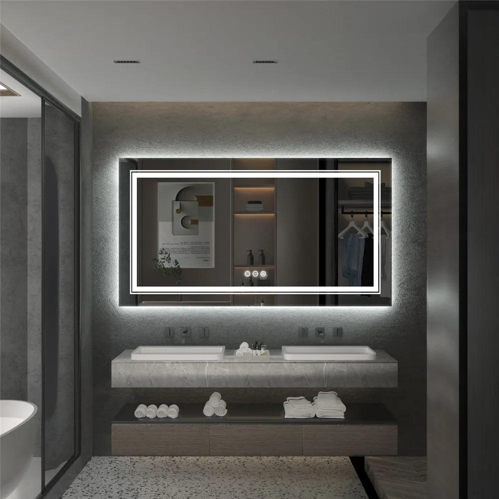 LUVODI Illuminated Bathroom Mirror With 3 Color Lights And Dimming Smart Touch
