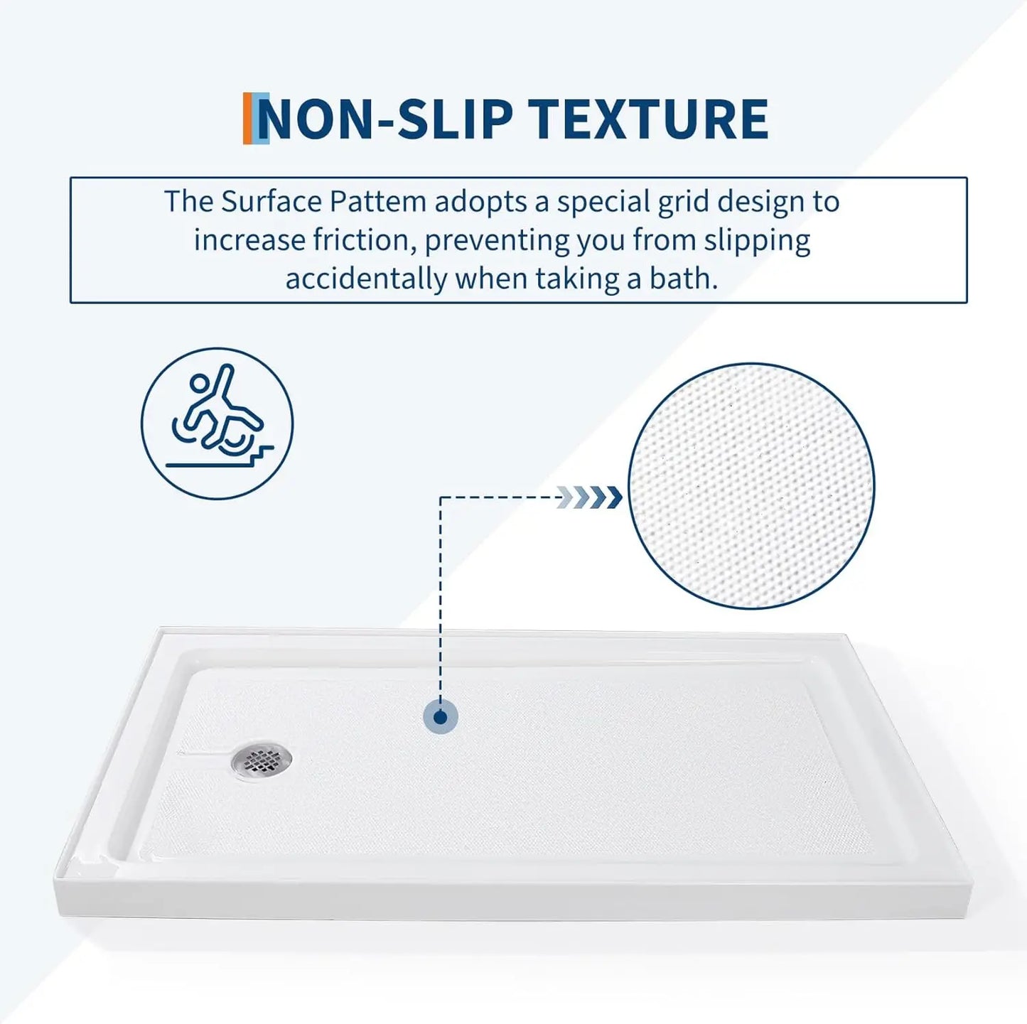 Twister.CK Anti Slip Acrylic Shower Base With Stainless Steel Drain Hair Catcher