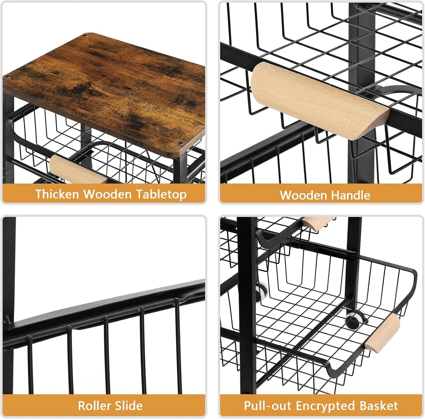 5-Tier Rolling Kitchen Cart With Wooden Top