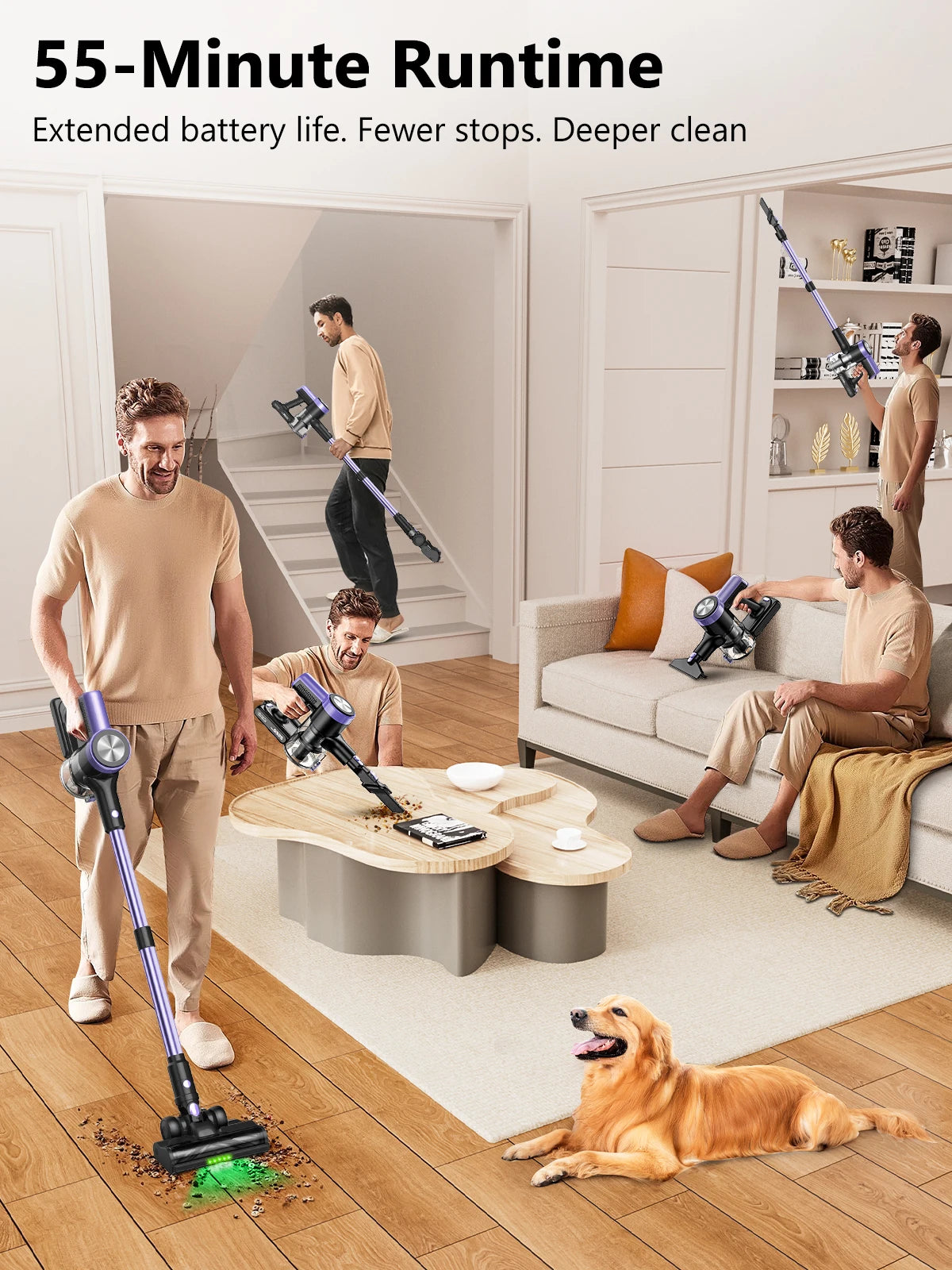 SUXIANGVACC 500W Cordless Vacuum Cleaner 55KPA With Smart Led Screen
