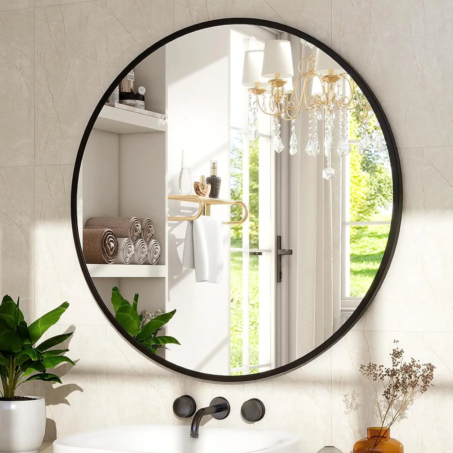 Stylish Round Aluminum Metal Wall Mirror For Contemporary Home Decor