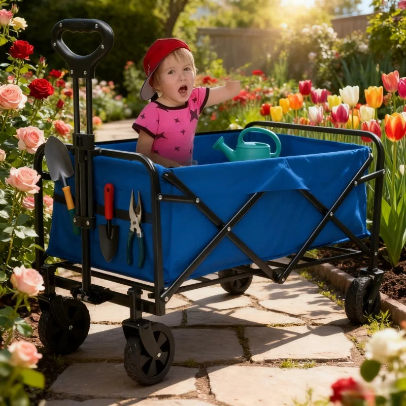 Multifunctional folding outdoor garden trolley, 650 lbs load capacity, suitable for beach, lawn, camping
