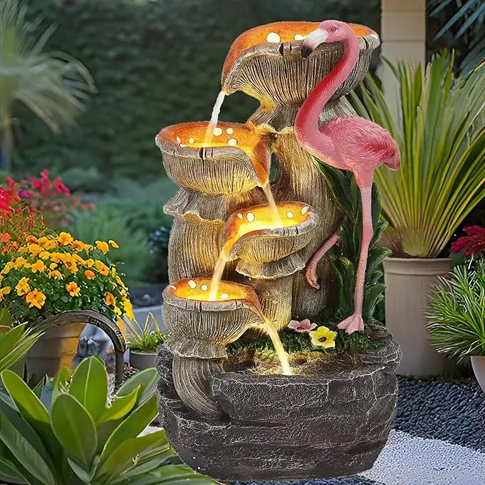 USSerenaY 5 Tier Flamingo Cascading Waterfall Fountain