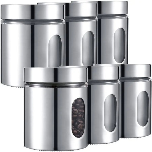 Six Pack Stainless Steel Kitchen Canisters Set With Window