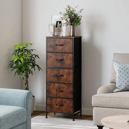 JHK Five-Drawer Dresser Wardrobe For Bedroom With Fabric Drawers