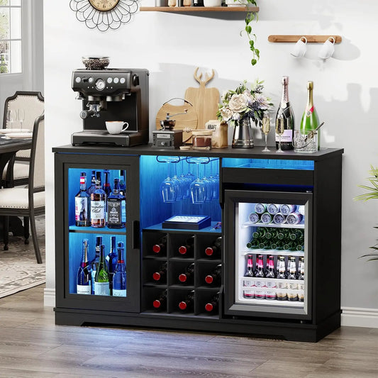 Wine Bar Cabinet With Fridge Included And LED Lights