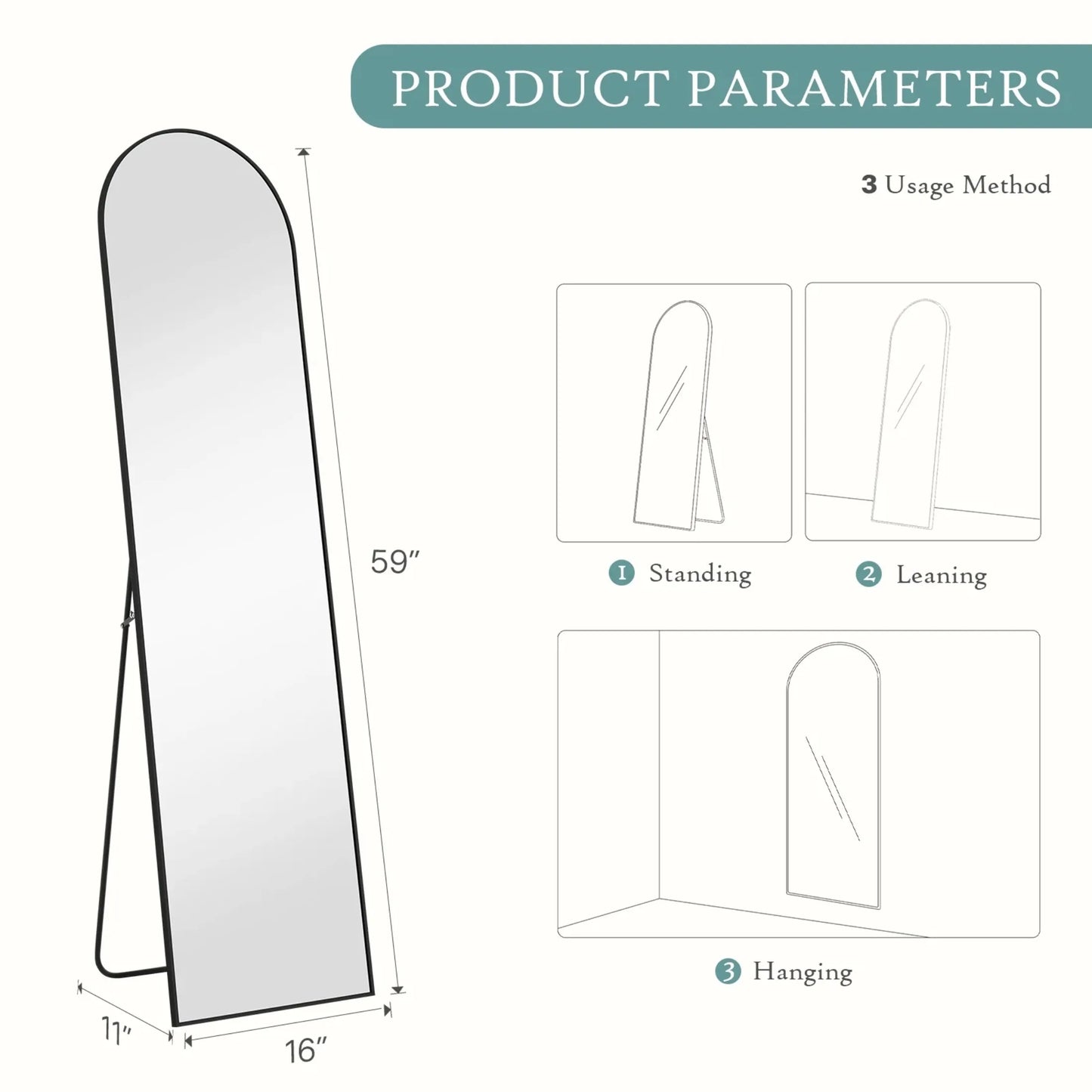 Arched Mirror With Aluminum Frame For Bedroom Sturdy Standing Design