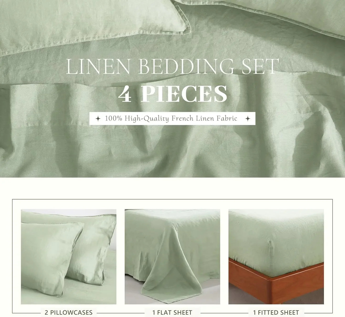 French Linen Sheets Set Natural Flax Bed Sheets Soft Breathable