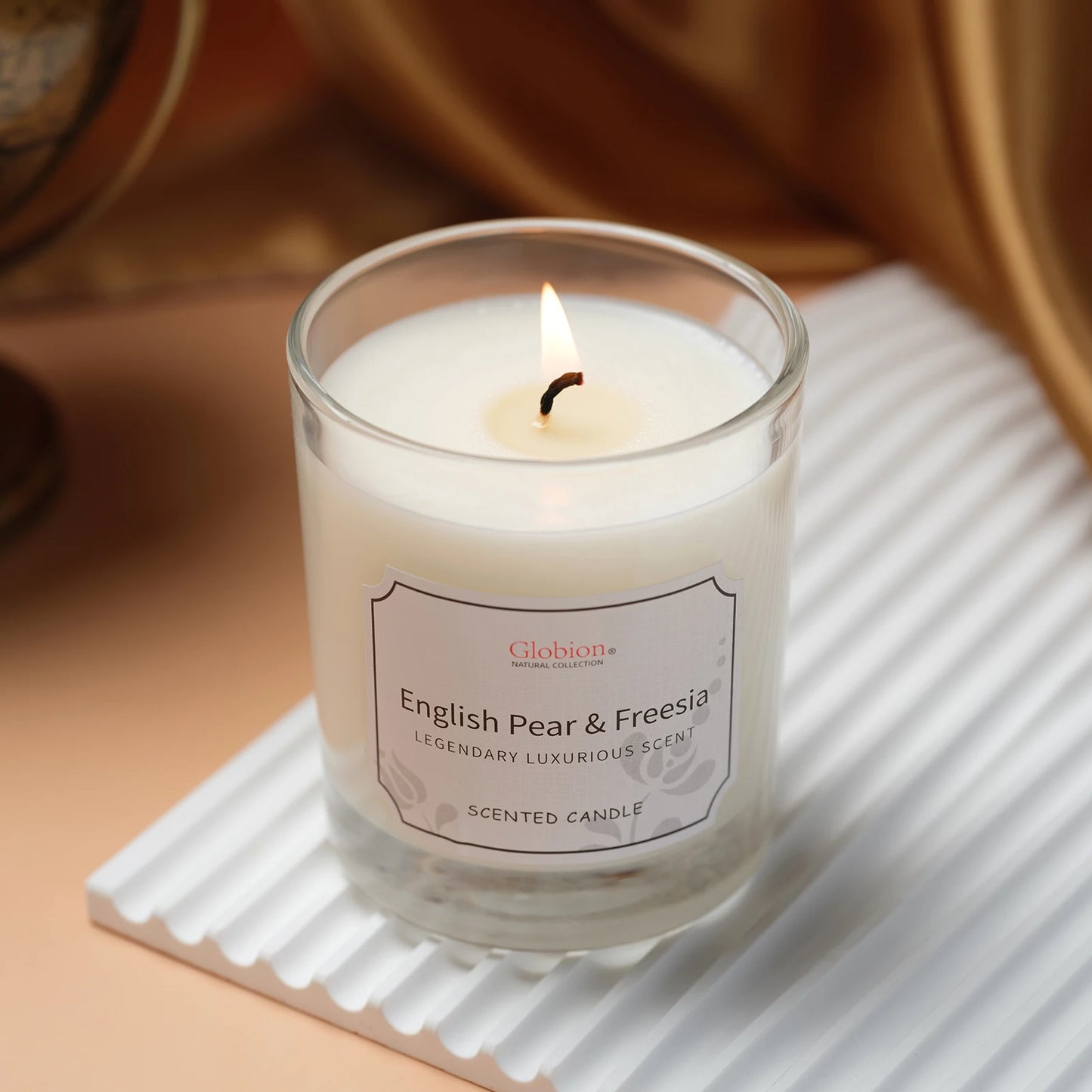 English Pear and Freesia Aromatherapy Candle in Glass Jar