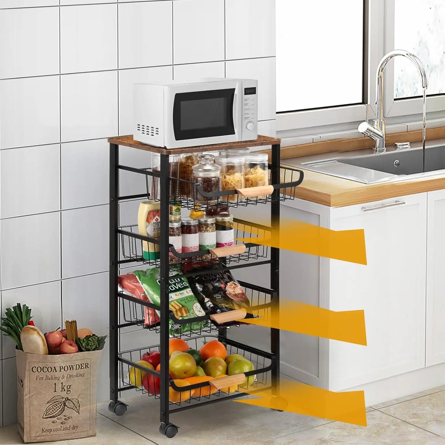 5-Tier Rolling Kitchen Cart With Wooden Top