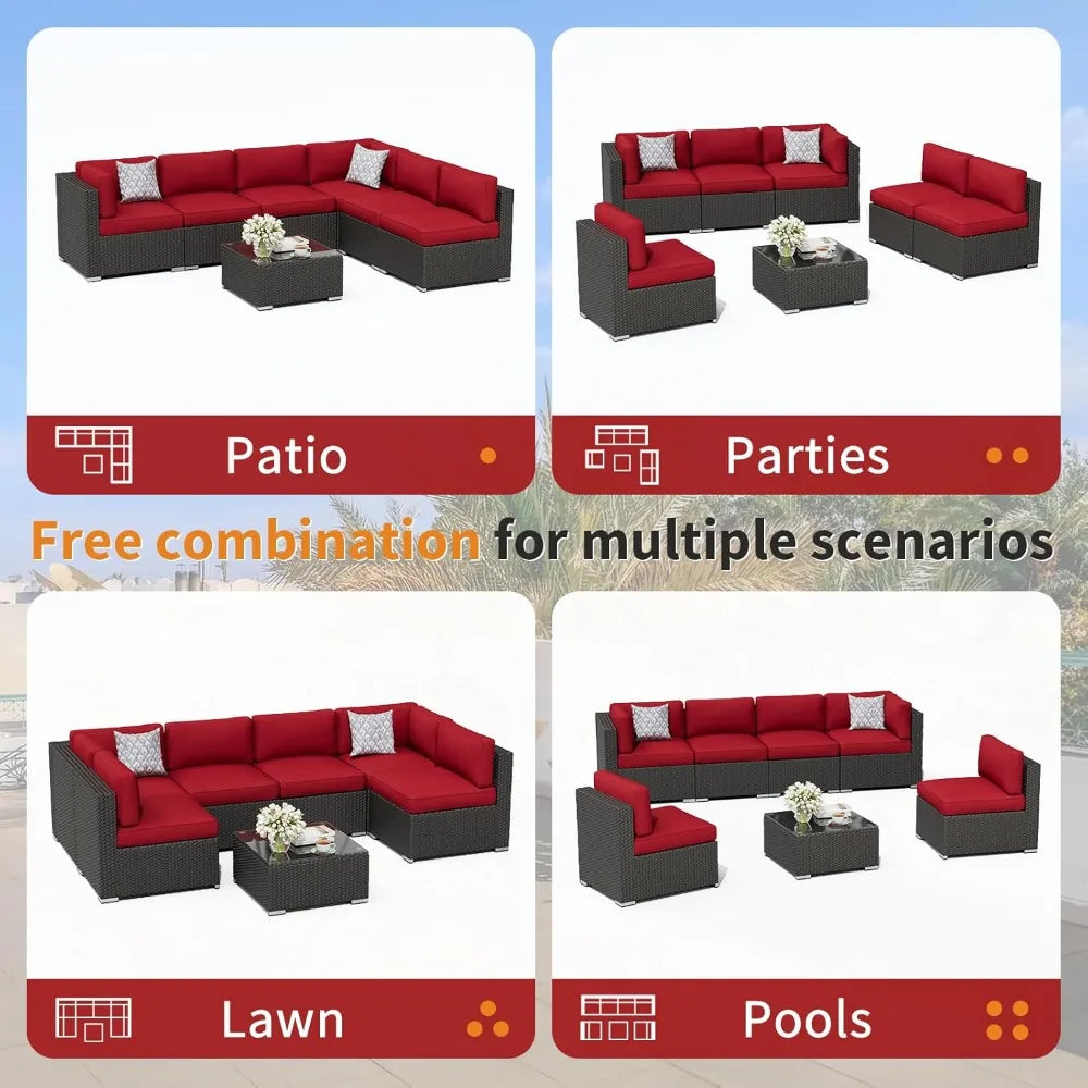 Outdoor Rattan Wicker Patio Sofa Set With Glass Top Table