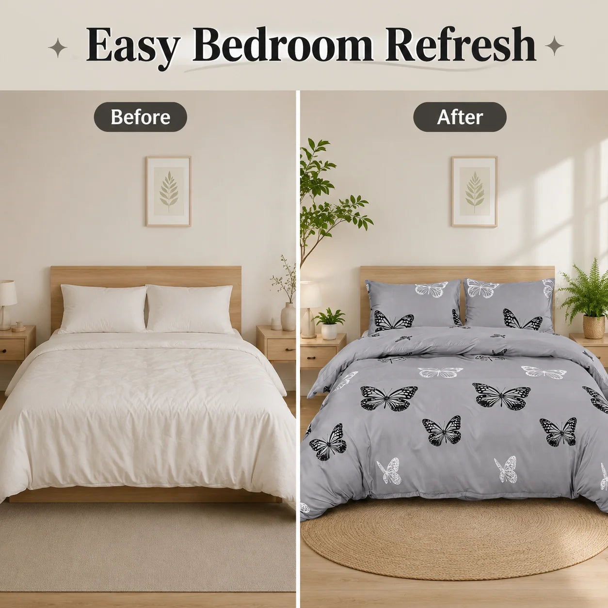 Three Piece Butterfly Duvet Cover Set With Pillowcases