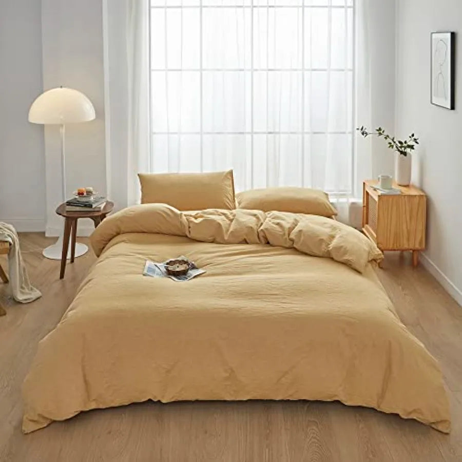 Duvet Cover Set 3 Pieces 100 Percent Washed Cotton Jacquard