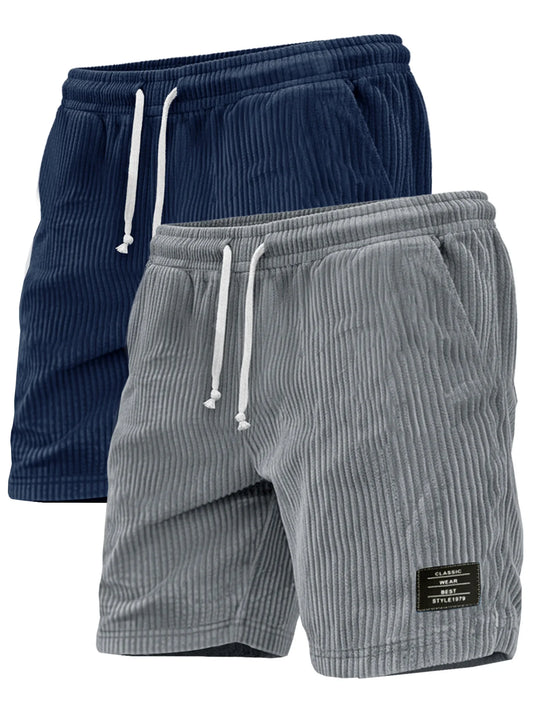 Men's Corduroy Shorts Drawstring Waist Loose Fit With Multi Pockets