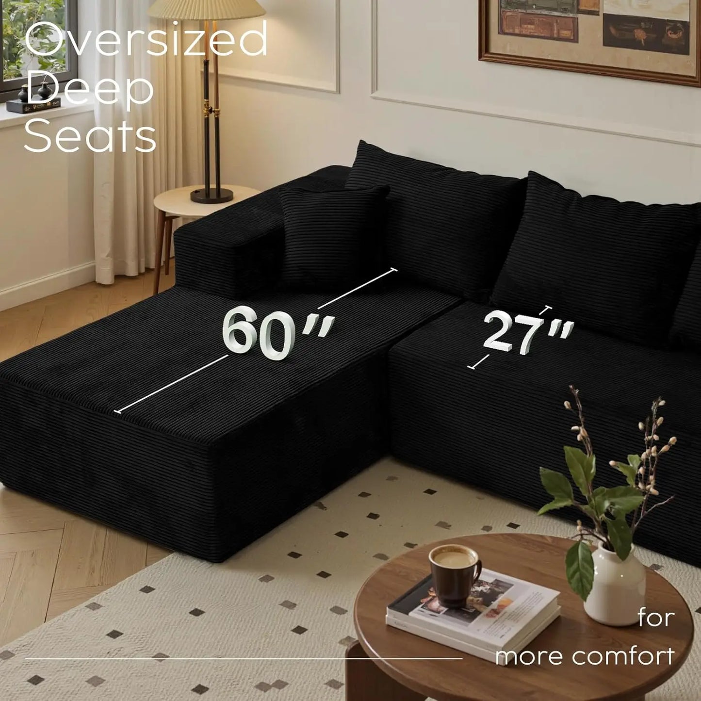 L Shape Sectional Sofa With Chaise Deep Seat Modular Box Living Room