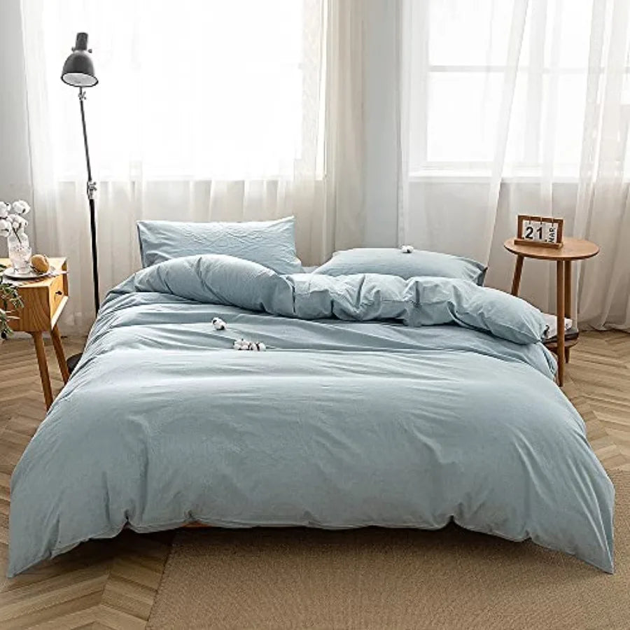 Duvet Cover Set 3 Pieces 100 Percent Washed Cotton Jacquard