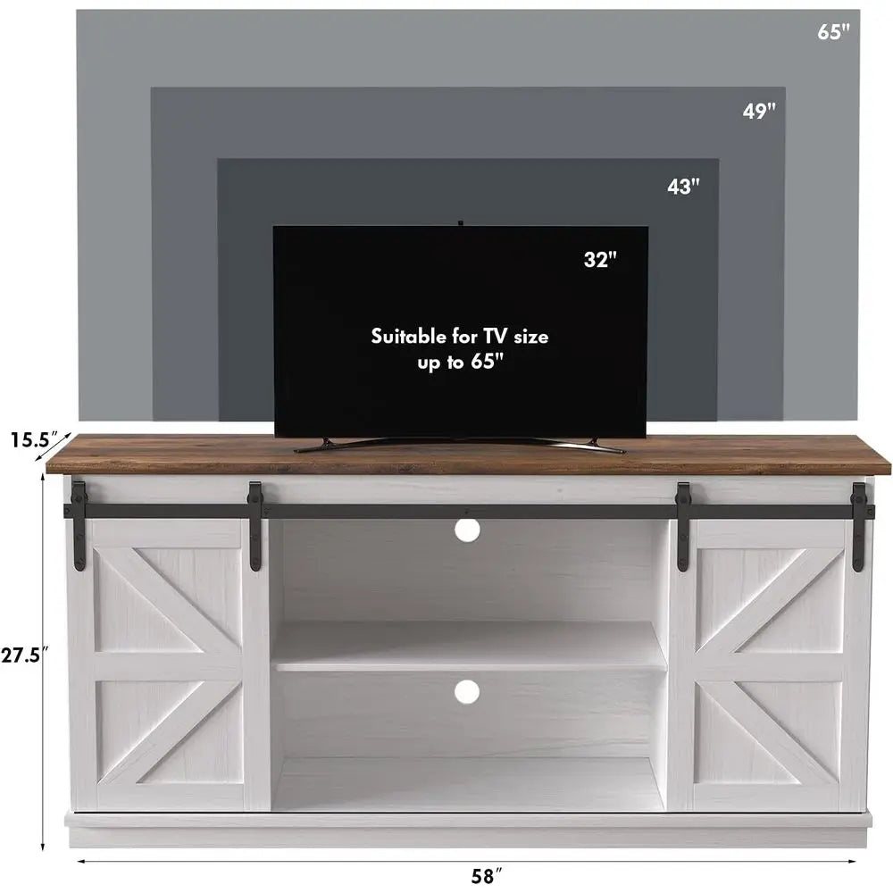 65 Inch TV Stand with Storage Cabinets and Sliding Barn Doors
