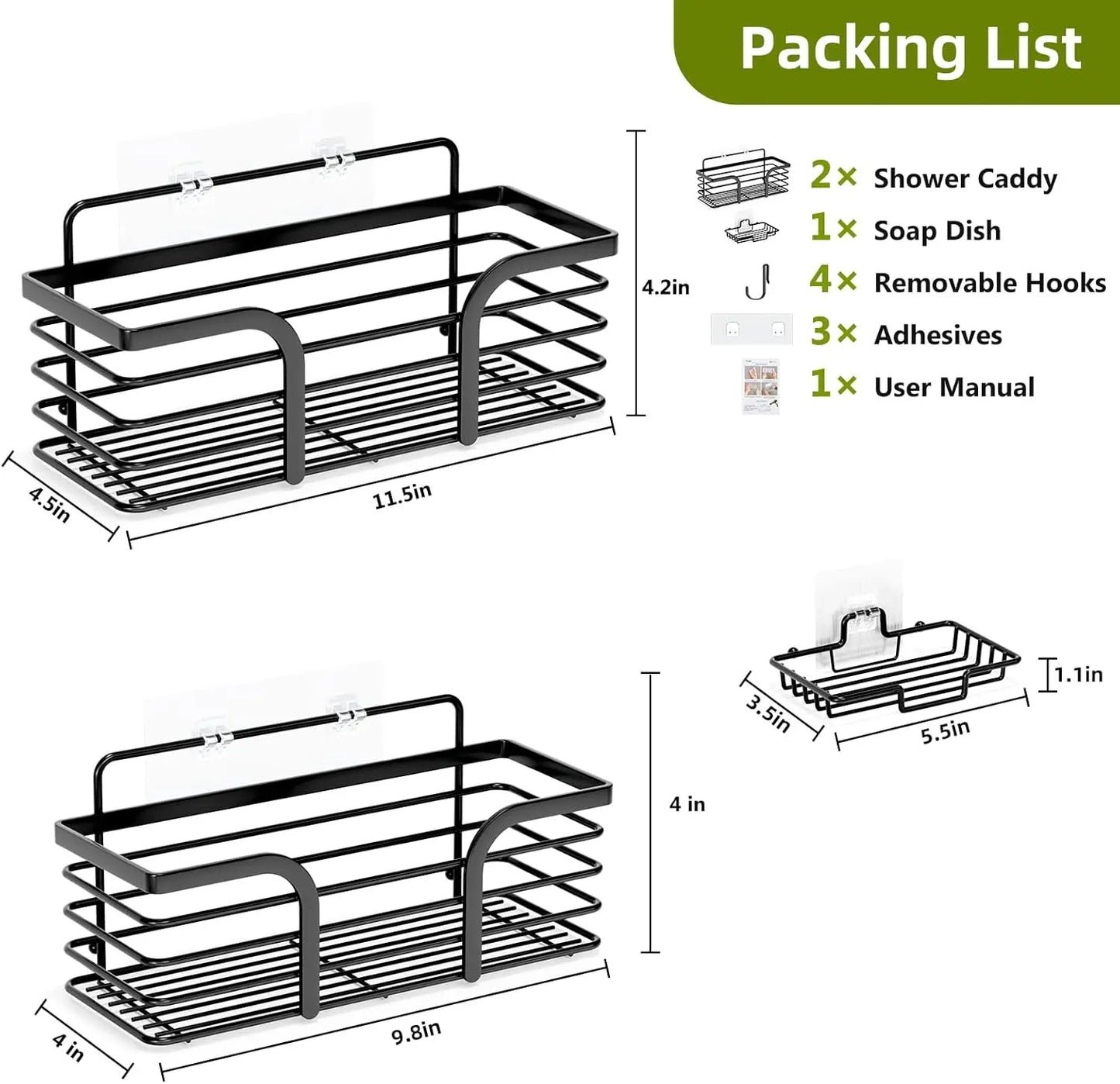 Rustproof Shower Caddy With Soap Holder And Hooks