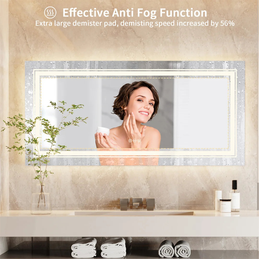 LUVODI Illuminated Bathroom Mirror With 3 Color Lights And Dimming Smart Touch