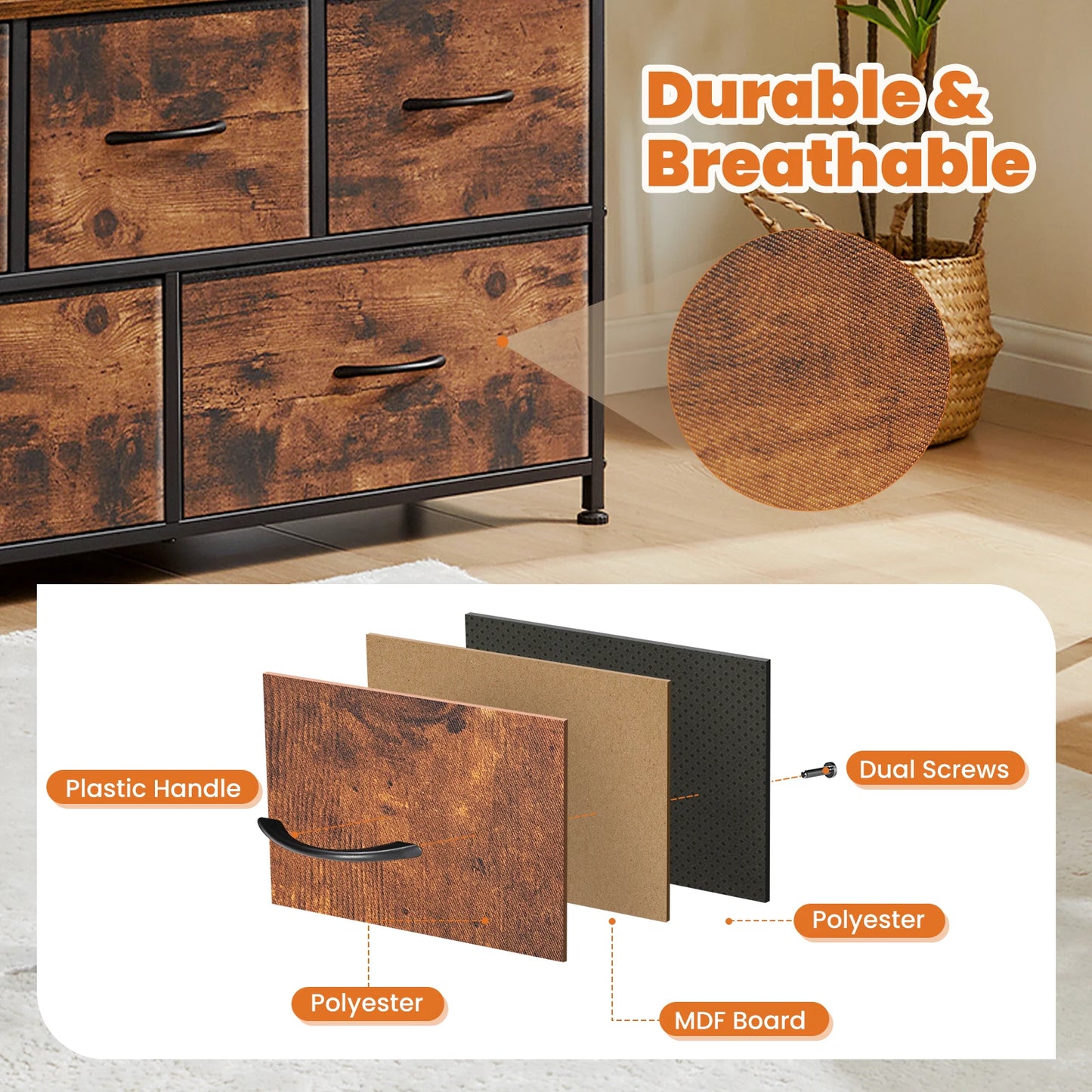 Shoe Cabinet Dresser With Five Fabric Drawers For Home