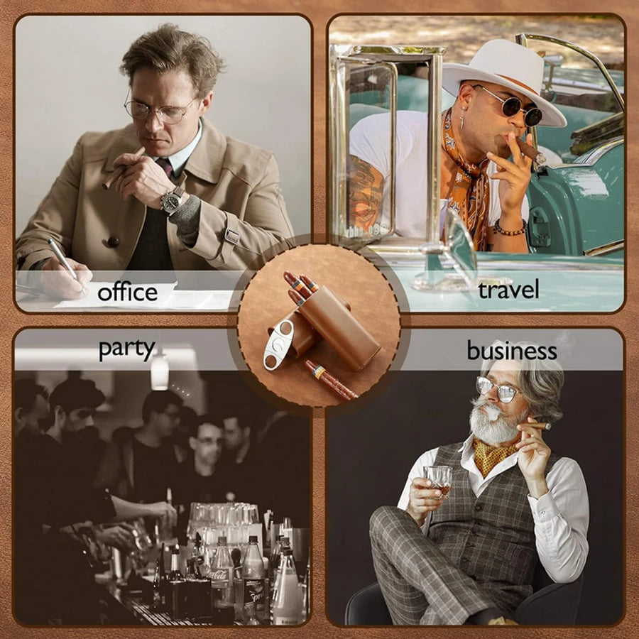 Cedar Wood Cigar Travel Case With Humidor Lined And Cutter