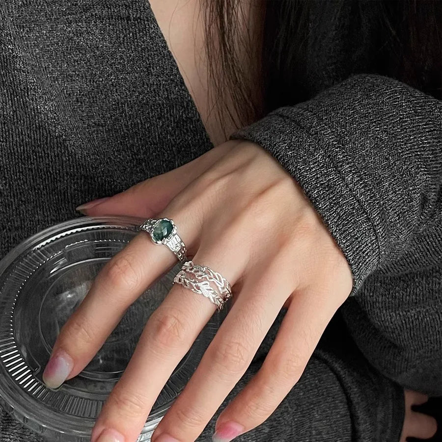 Feng Shui Grass Agate Sterling Silver Ring For Women