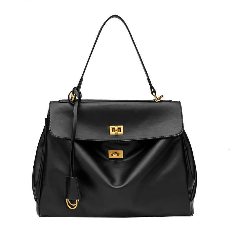 Genuine Leather Women's Large Capacity Handbag with Secure Hasp Closure