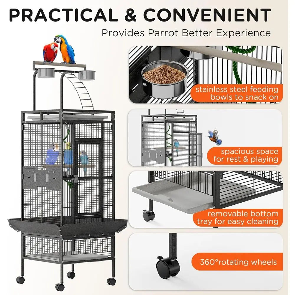 NONEM Bird Cage With Rolling Stand And Stainless Feeding Bowls