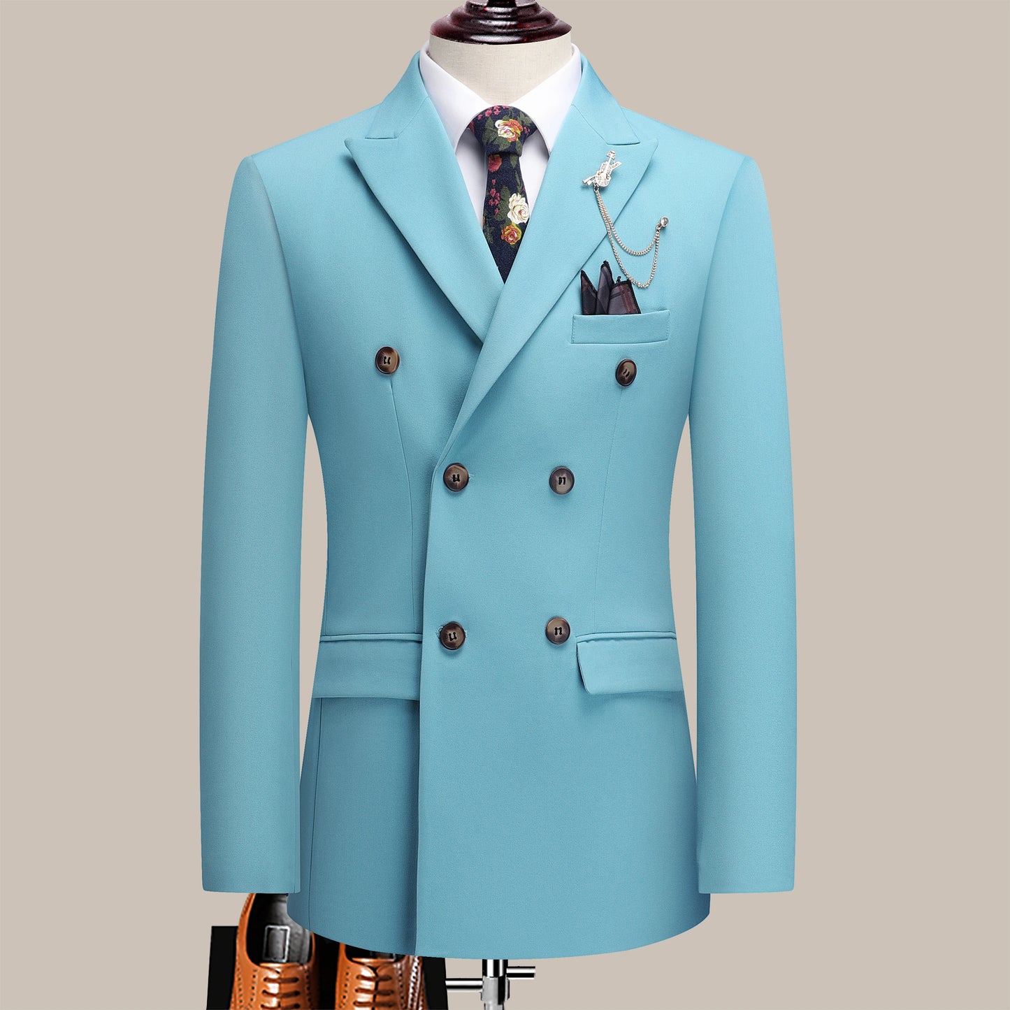 Songwe Men's Double Breasted Two-Piece Business Suit Lapel Collar