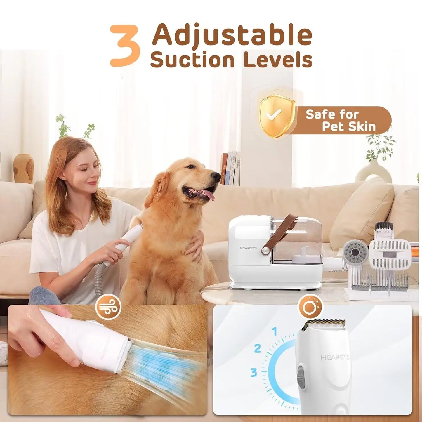 Pet Grooming Vacuum Kit With 7 Tools For Quiet Cleaning