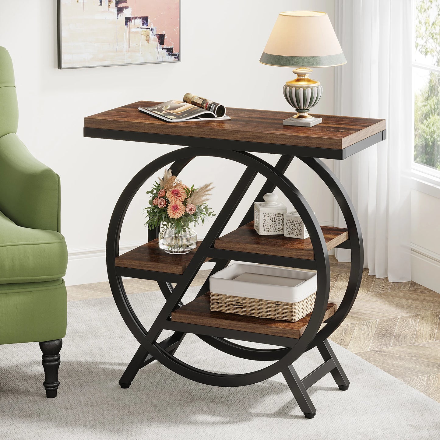 Tribesigns Industrial End Table With 3 Storage Shelves