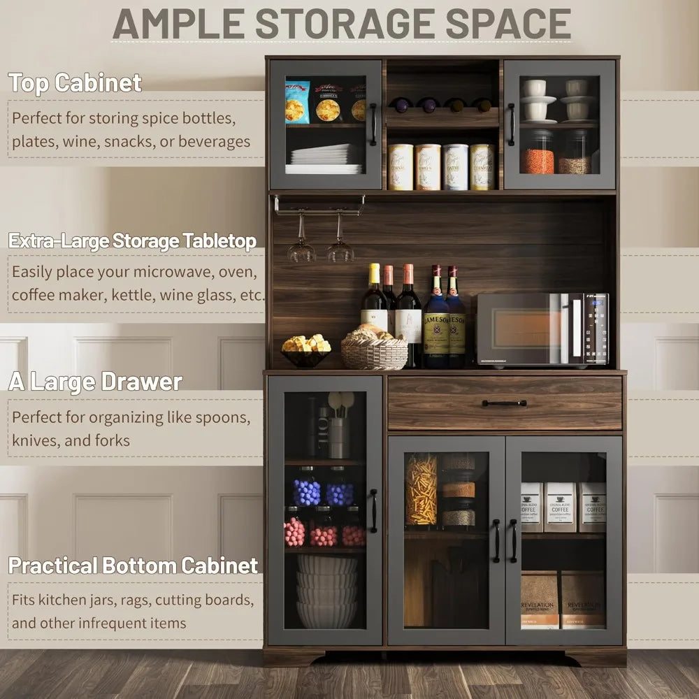 Coffee Bar Storage Cabinet With Charging Station And LED Lights
