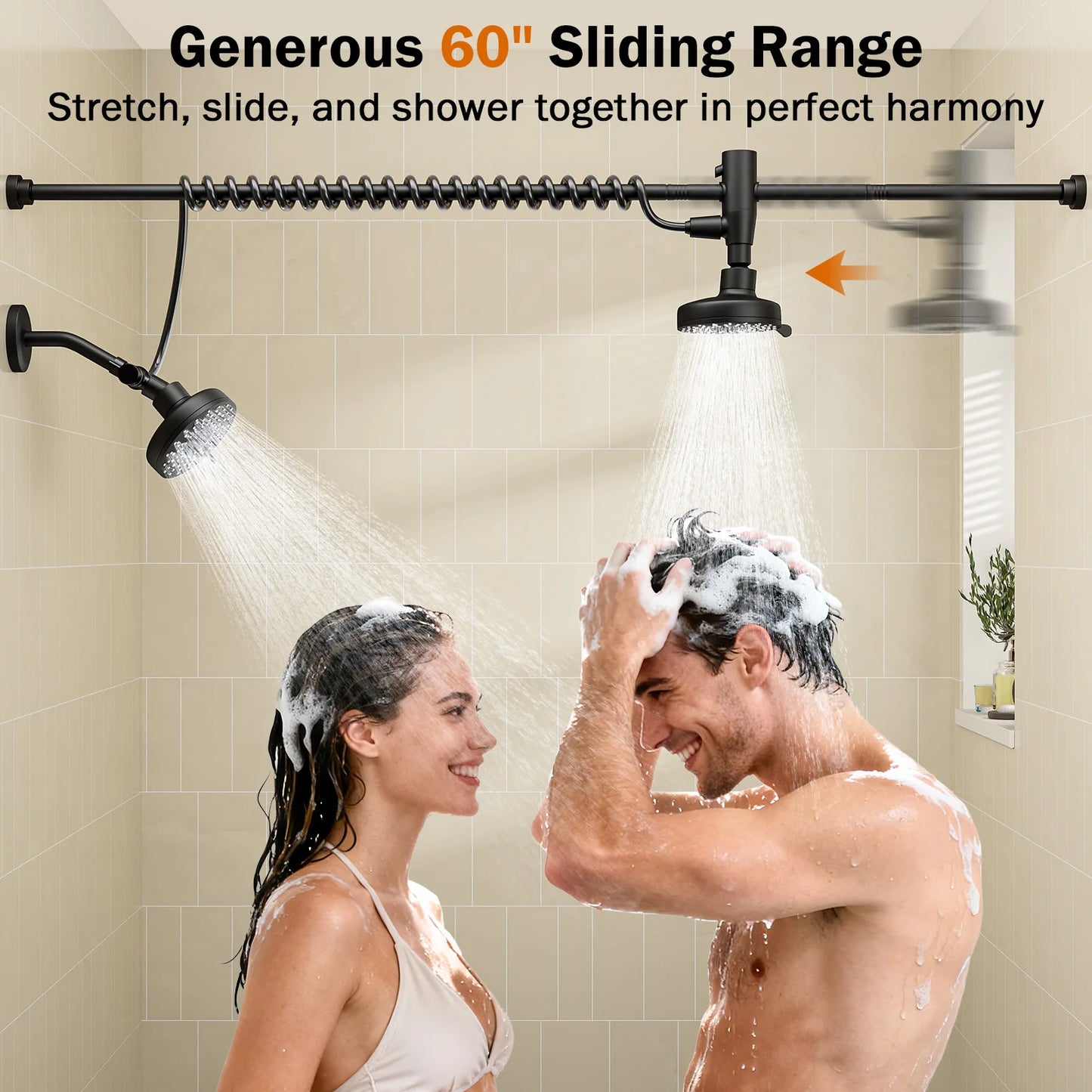 Dual Shower Head for Two With High Pressure Stainless Steel