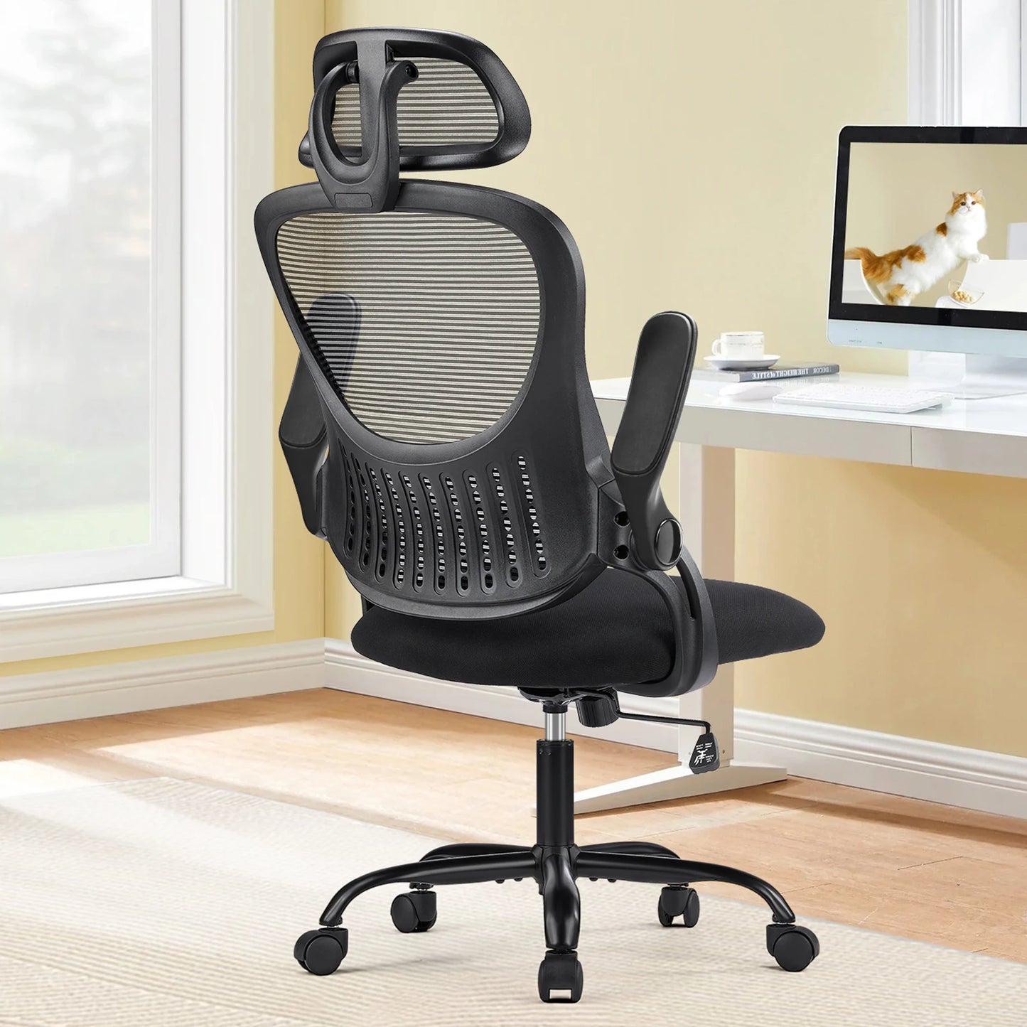 Ergonomic Mesh Office Chair with Adjustable Headrest & Flip-Up Armrests