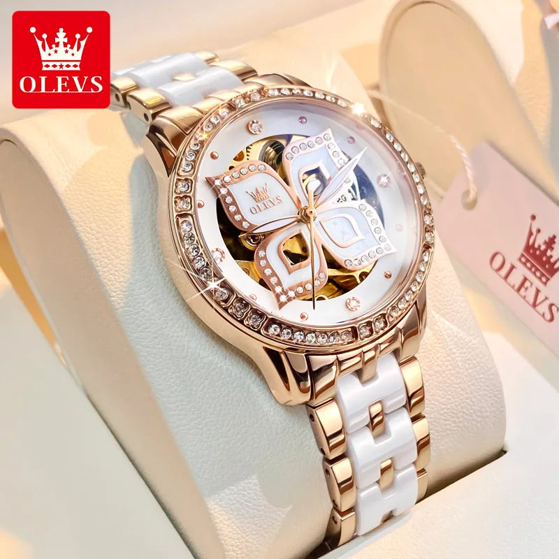OLEVS Diamond Mechanical Waterproof Watch Gift Set for Women