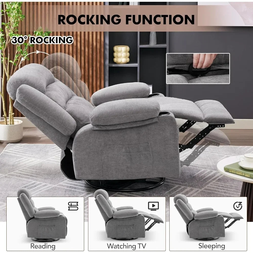 Massage Recliner with Heat, Swivel & Rocking Function