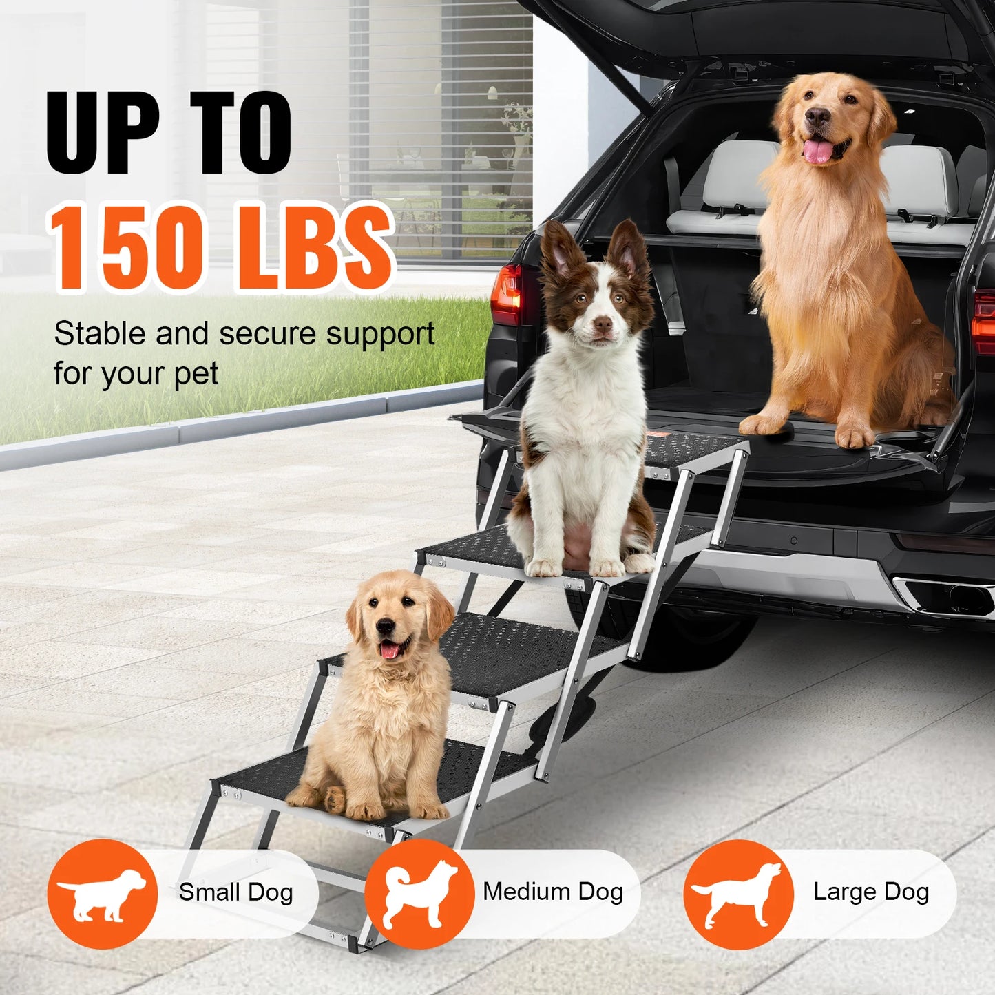 Folding Portable Pet Steps Lightweight Aluminum for Car SUV and Truck 150 lbs