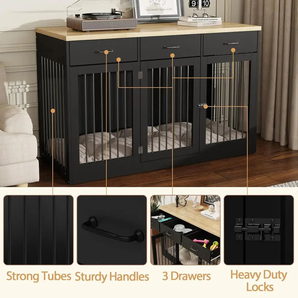 Wooden 3 Door Dog Crate TV Stand