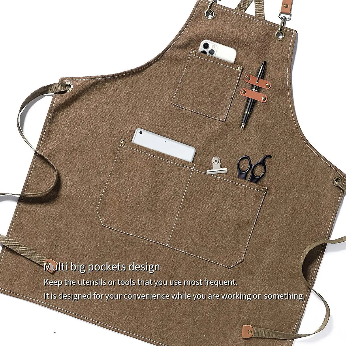 Canvas Kitchen Apron Waterproof Stain-Resistant With Pockets
