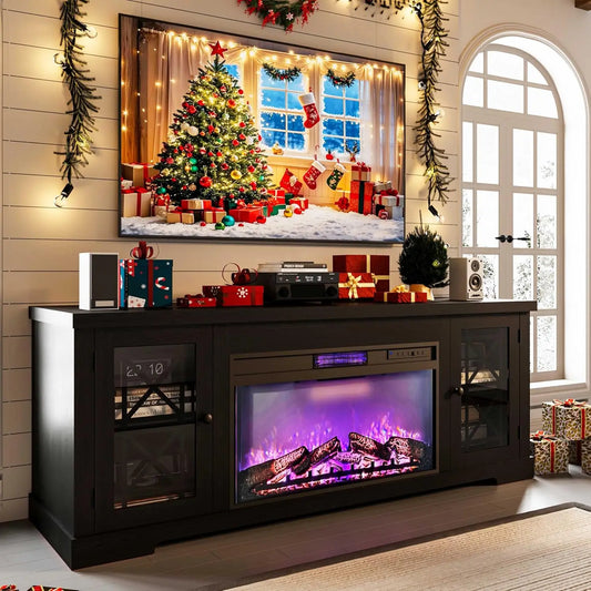 Farmhouse TV Stand Console With Remote LED Lighting
