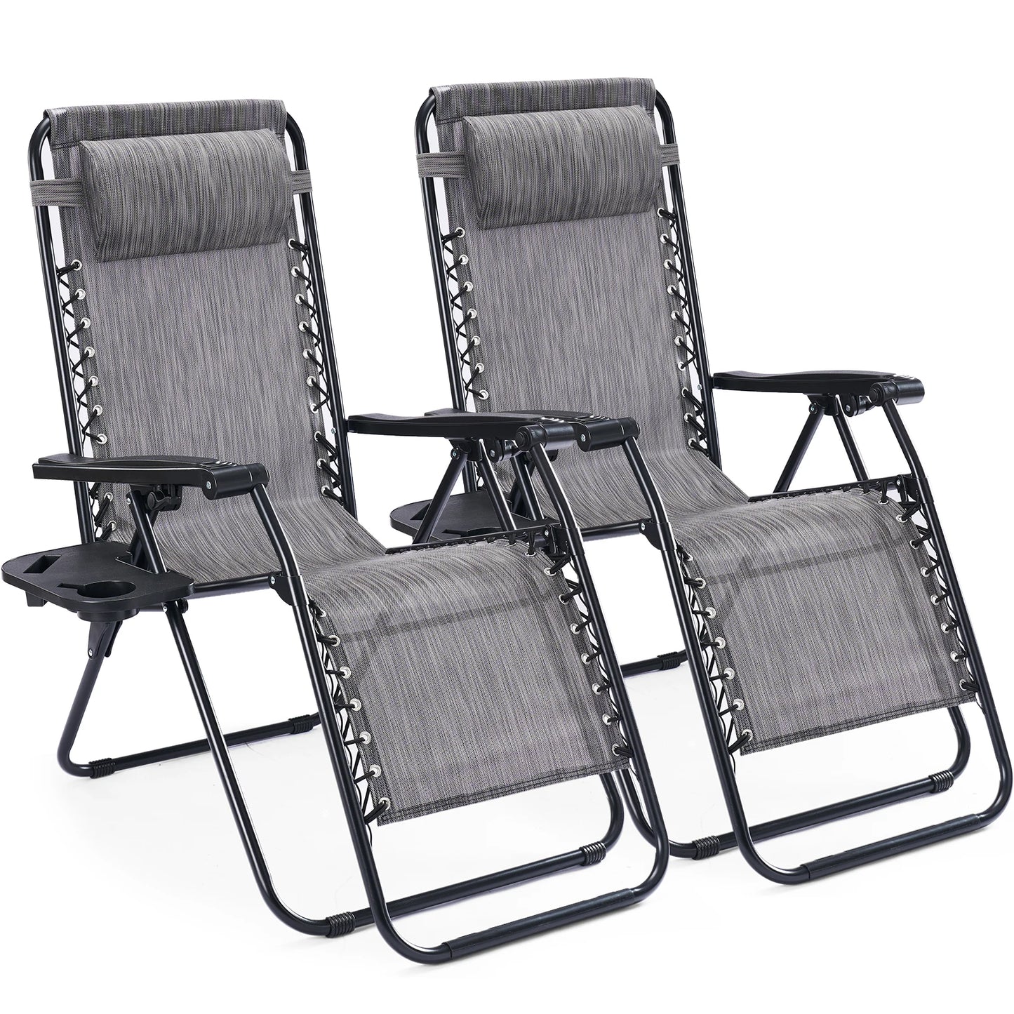 Set of Zero Gravity Reclining Lounge Chairs with Cup Holder Tray