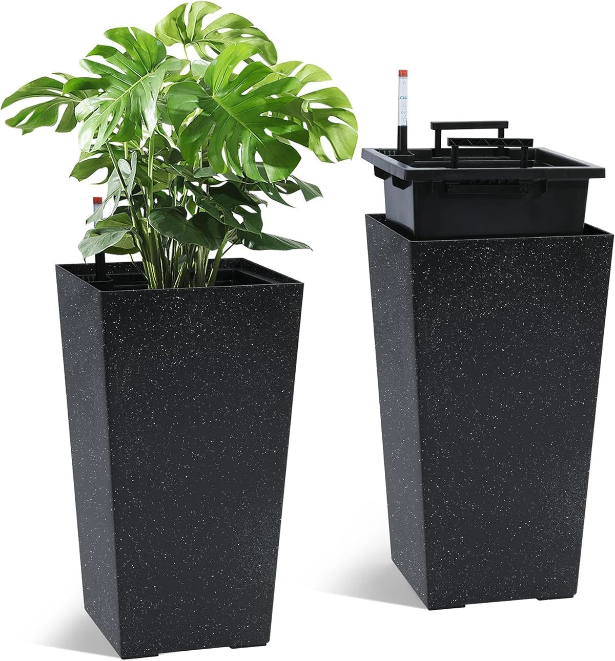 TWISTER.CK Set Of 2 Plant Pots With Drainage Holes And Water Level Monitor