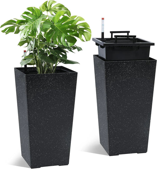 TWISTER.CK Set Of 2 Plant Pots With Drainage Holes And Water Level Monitor