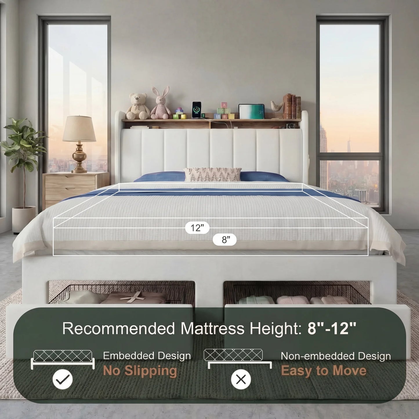 HOOMIC Bed Frame With 2 Storage Drawers, LED Lights