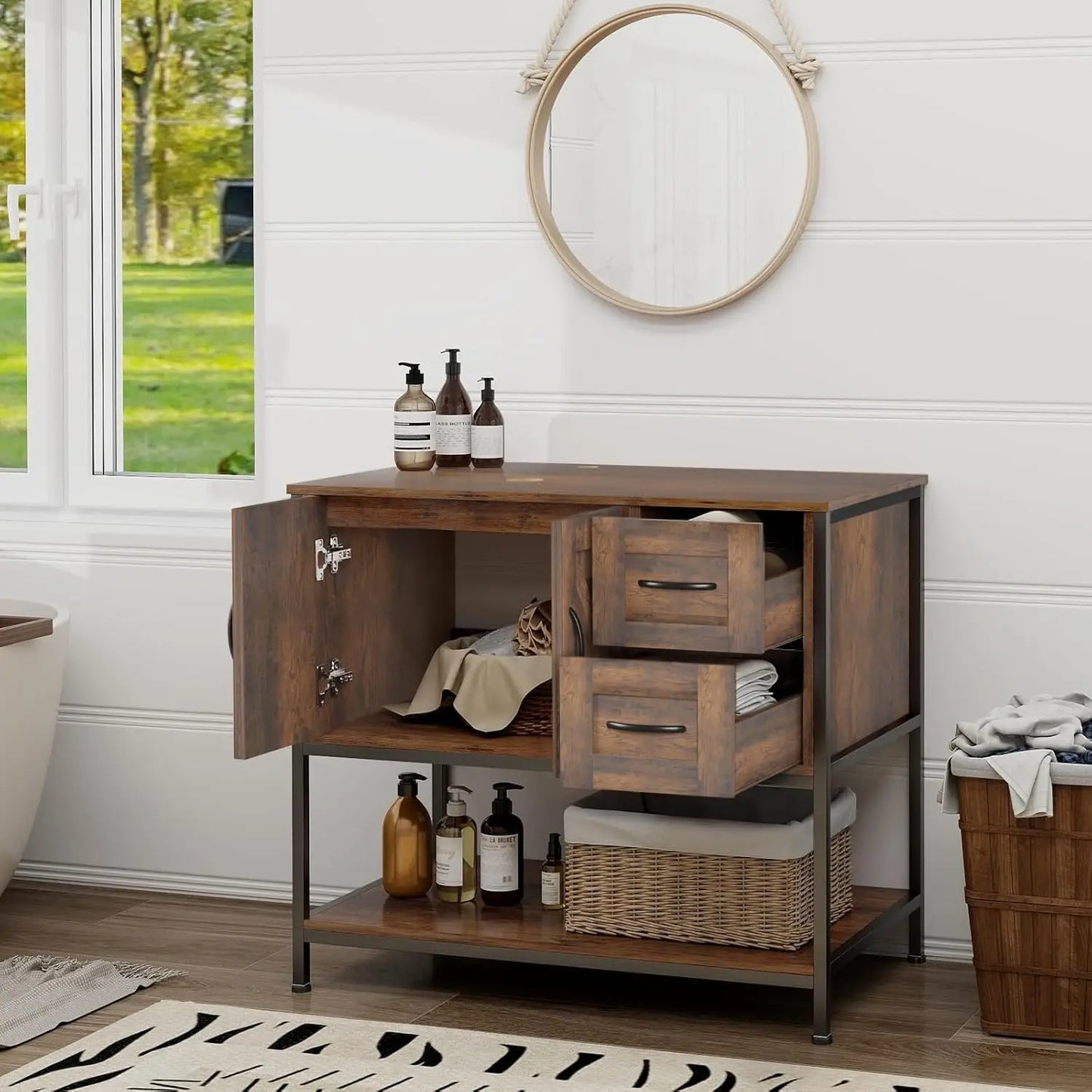 Rustic Farmhouse Vanity With Vessel Sink Cabinet Set