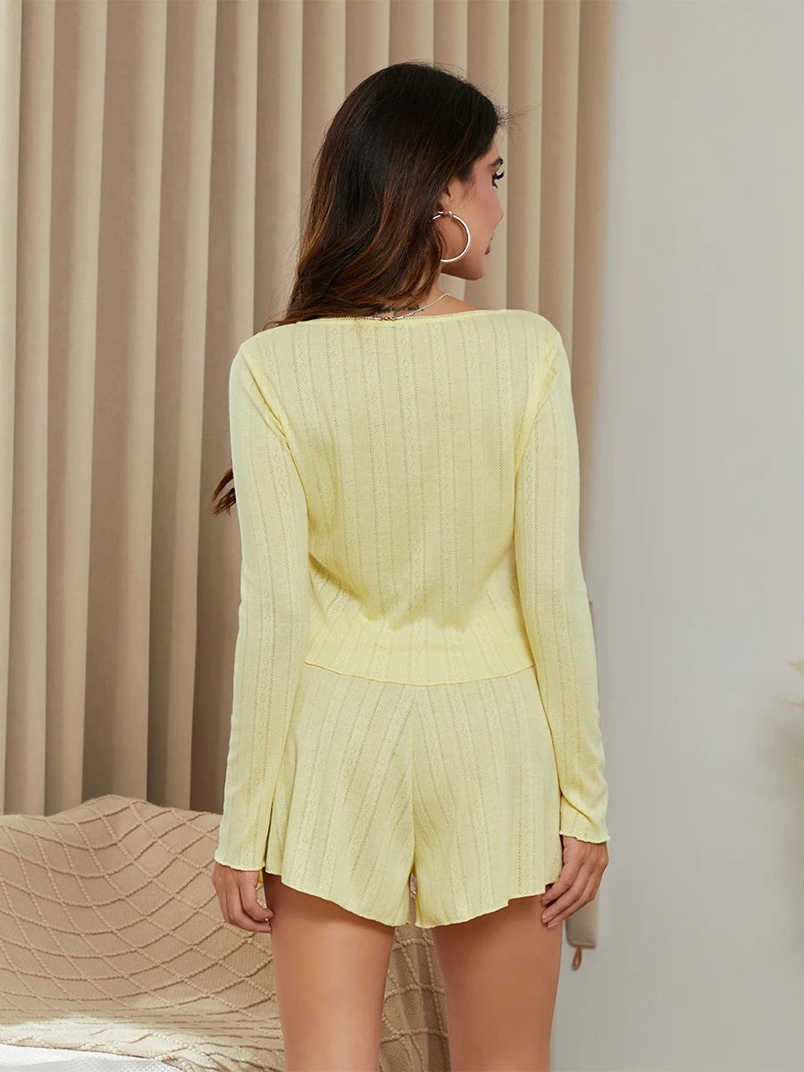 Women's Loungewear Set Long Sleeve Top With Shorts
