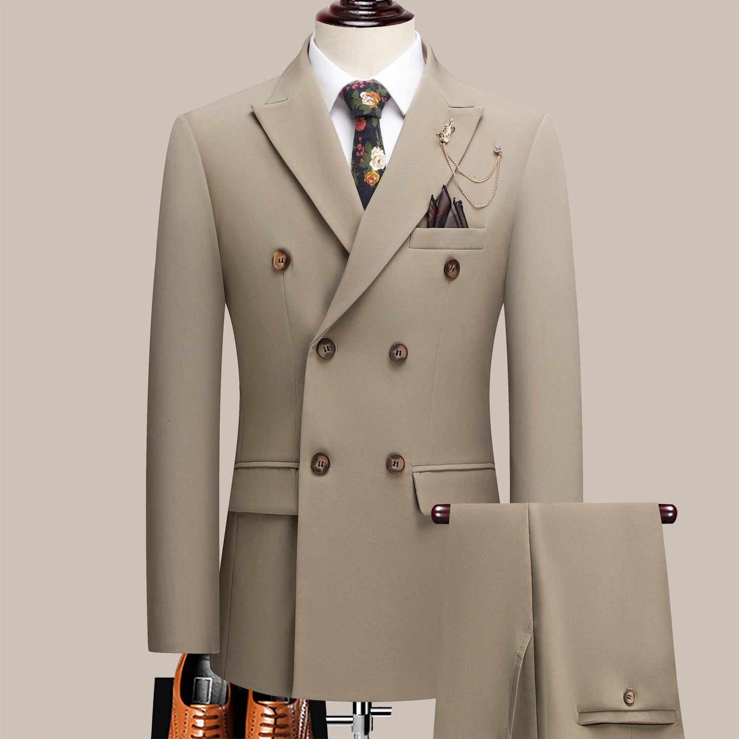 Songwe Men's Double Breasted Two-Piece Business Suit Lapel Collar