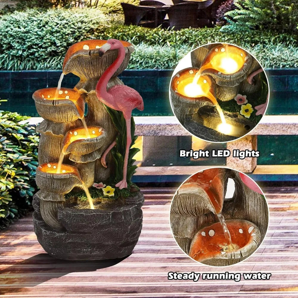 USSerenaY 5 Tier Flamingo Cascading Waterfall Fountain