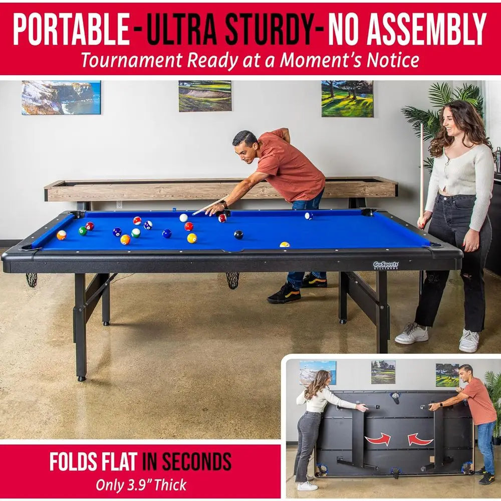 Portable Billiards Table Complete Set With Balls Cues Chalk Brush