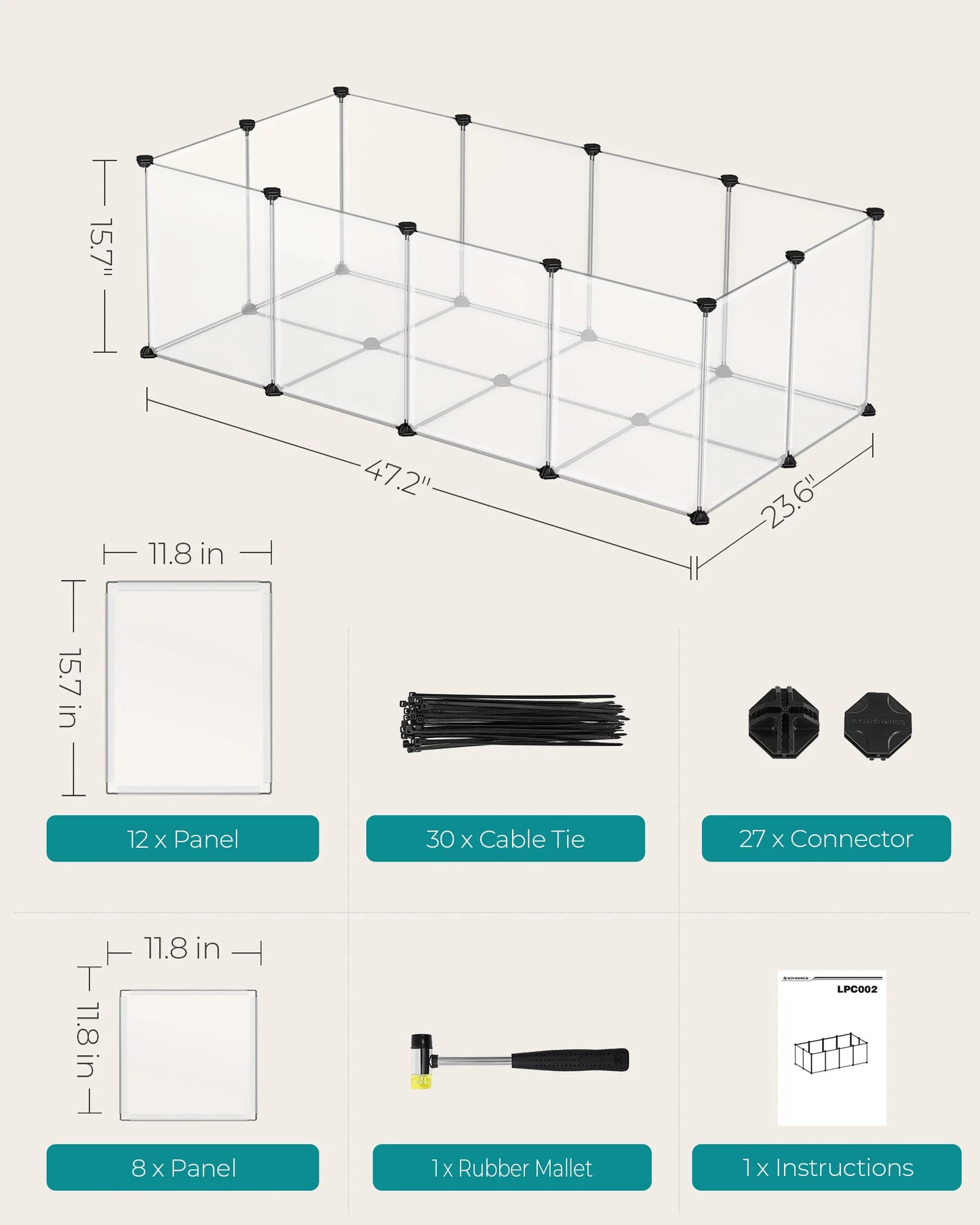 SONGMICS 20 Panels Playpen With Floor For Guinea Pigs Rabbits